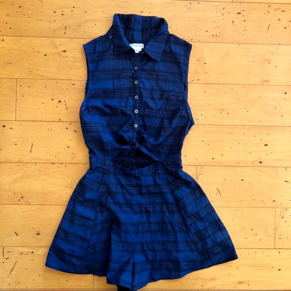 Cooperative Blue Black Plaid Romper Cutout XS